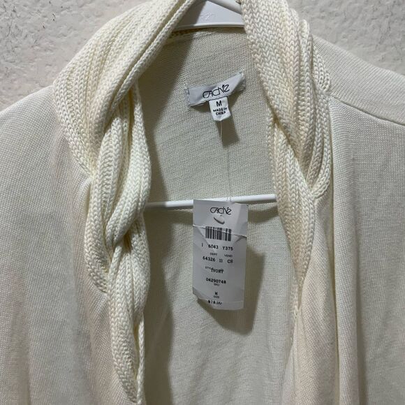 Cache Open Front Cardigan Sweater Cotton Modal Cashmere Women's M Ivory Cream - Picture 3 of 10